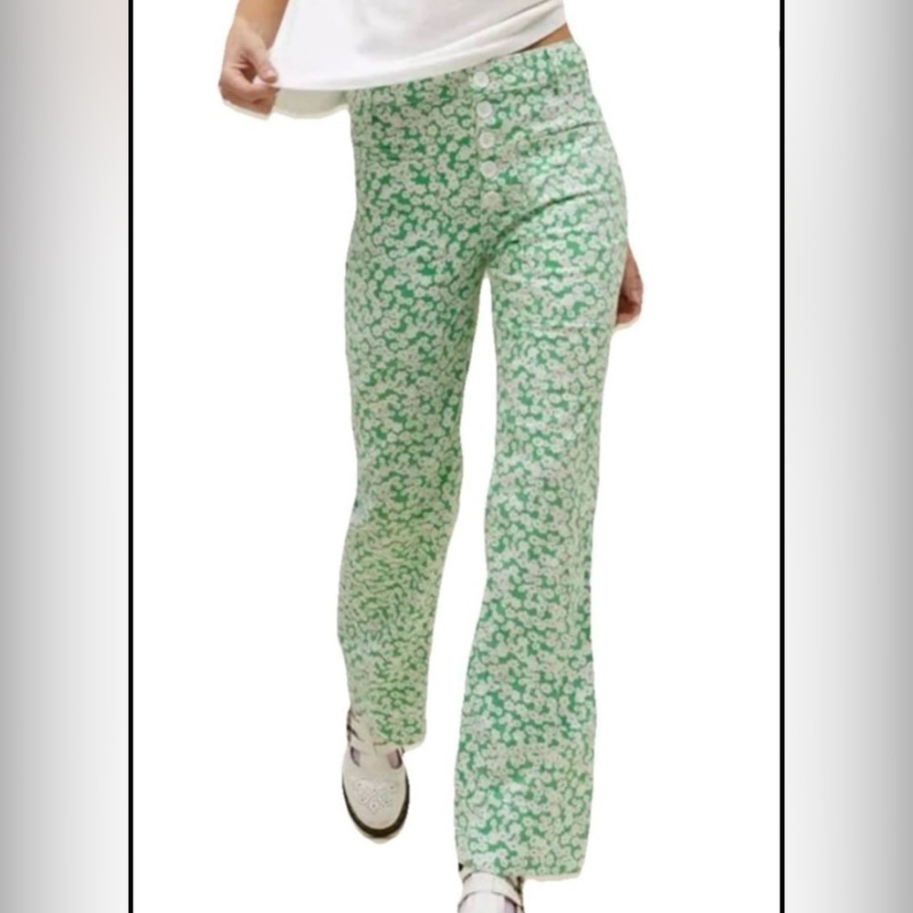 Bdg Urban Outfitters Green Floral Festival Flare Jeans Size 26